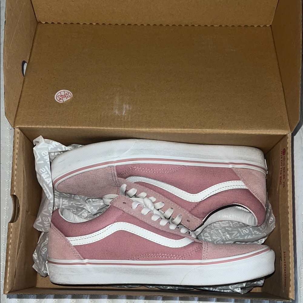 Vans Blush and White Low-Top Sneakers